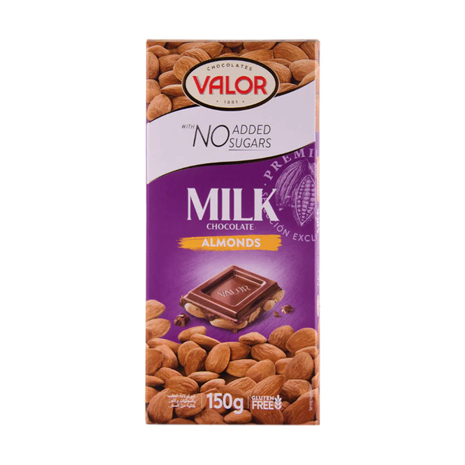 Valor Milk Chocolate Almonds No Sugar Added 150g