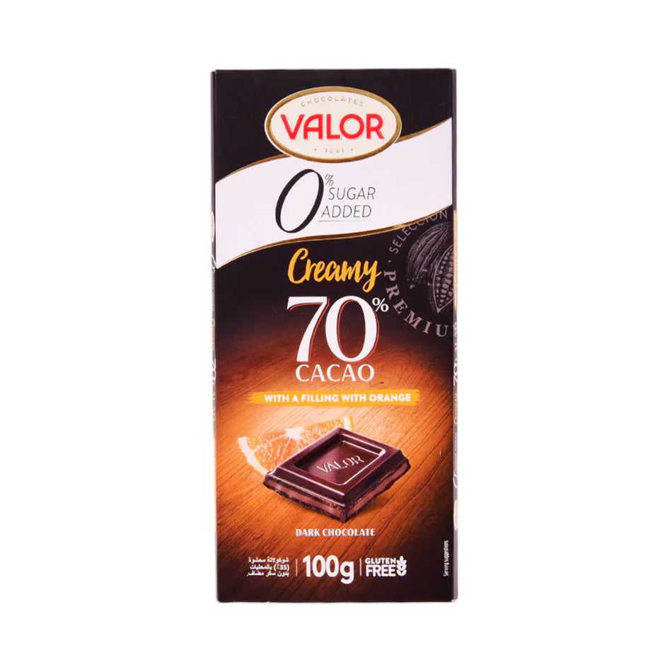 Valor Dark Chocolate 70% No Added Sugar Creamy With Orange 100g