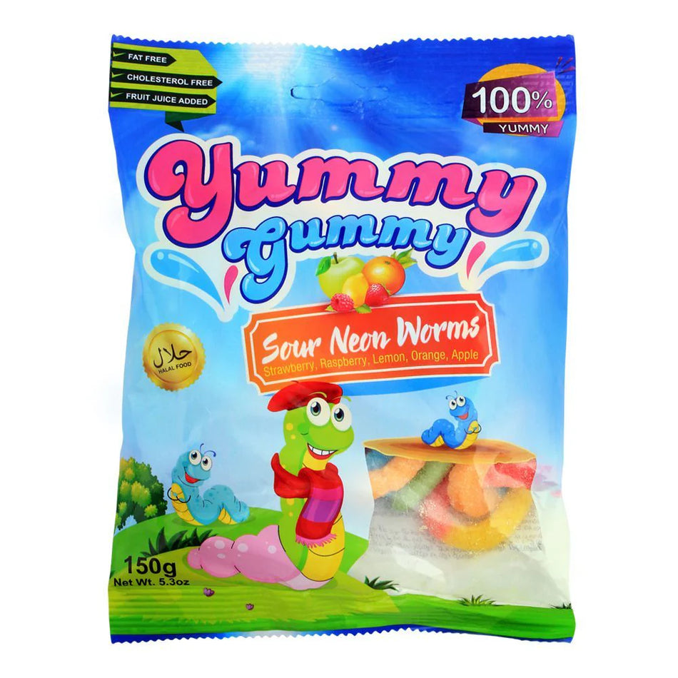 Yummy Gummy Jelly Sour Neon Worms Bag 150g